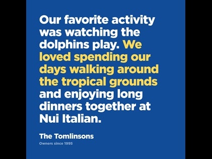 Picture quote from Hilton Grand Vacations Owner on things to do at Ocean Tower by Hilton Grand Vacations Big Island resort. 