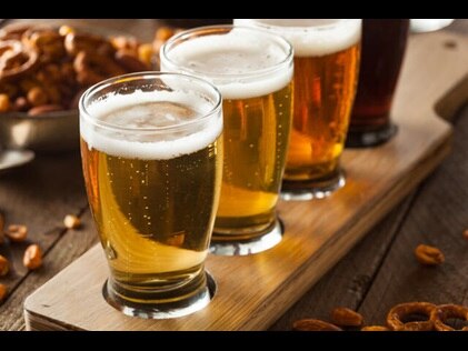 Close up shot of craft beer flight. 