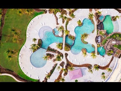 Stunning aerial shot of super pool at Maui Bay Villas by Hilton Grand Vacations, Maui, Hawaii. 