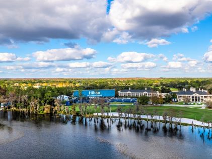 An aerial view of the golf course at Lake Nona Golf & Country Club at the 2022 Hilton Grand Vacations Tournament of Champions in Orlando, Florida