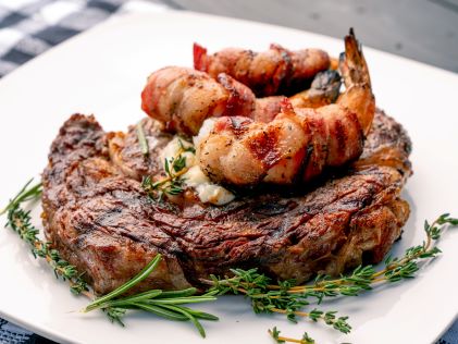 Plate of steak and shrimp