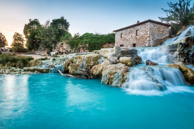 Beautiful image of Cascate del mulino, thermal hot springs, Italy. 