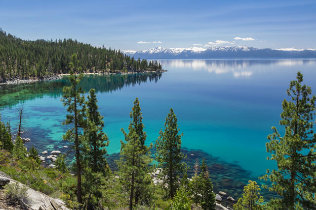 Stunning aerial view of Lake Tahoe on sunny summer day, California. 