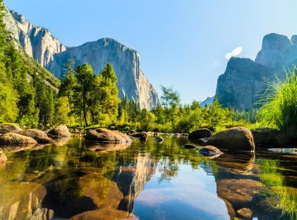 Lake and mountains in Yosemite National Park in California