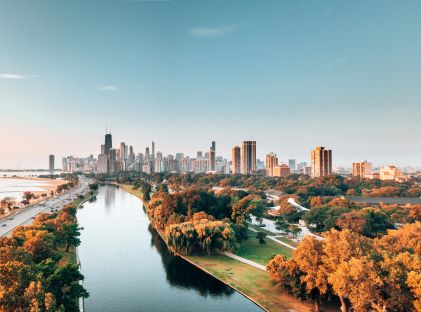 Chicago skyline in the fall