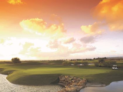 A fairway at sunset near Vilamoura, a Hilton Grand Vacations Club, in Southern Portugal