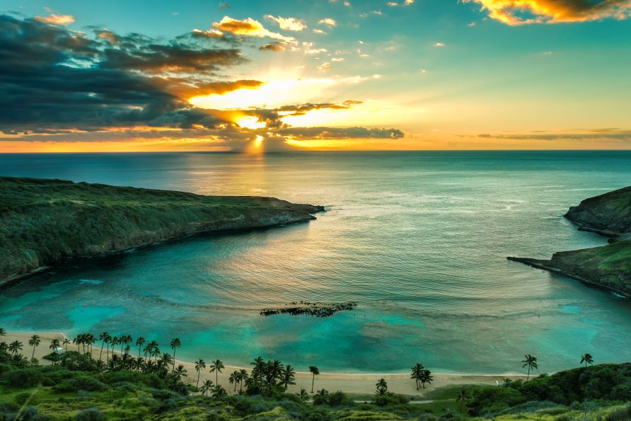 Stunning aerial image, lagoon, Oahu, Hawaii.