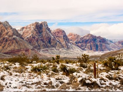 Snow in the desert outside of Las Vegas in winter