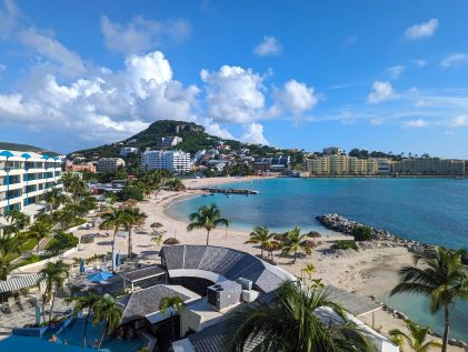 View of Royal Palm, a Hilton Vacation Club in Sint Maarten from an ocean-view balcony